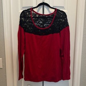 Torrid Red and Black Lace Long Sleeve Sweater